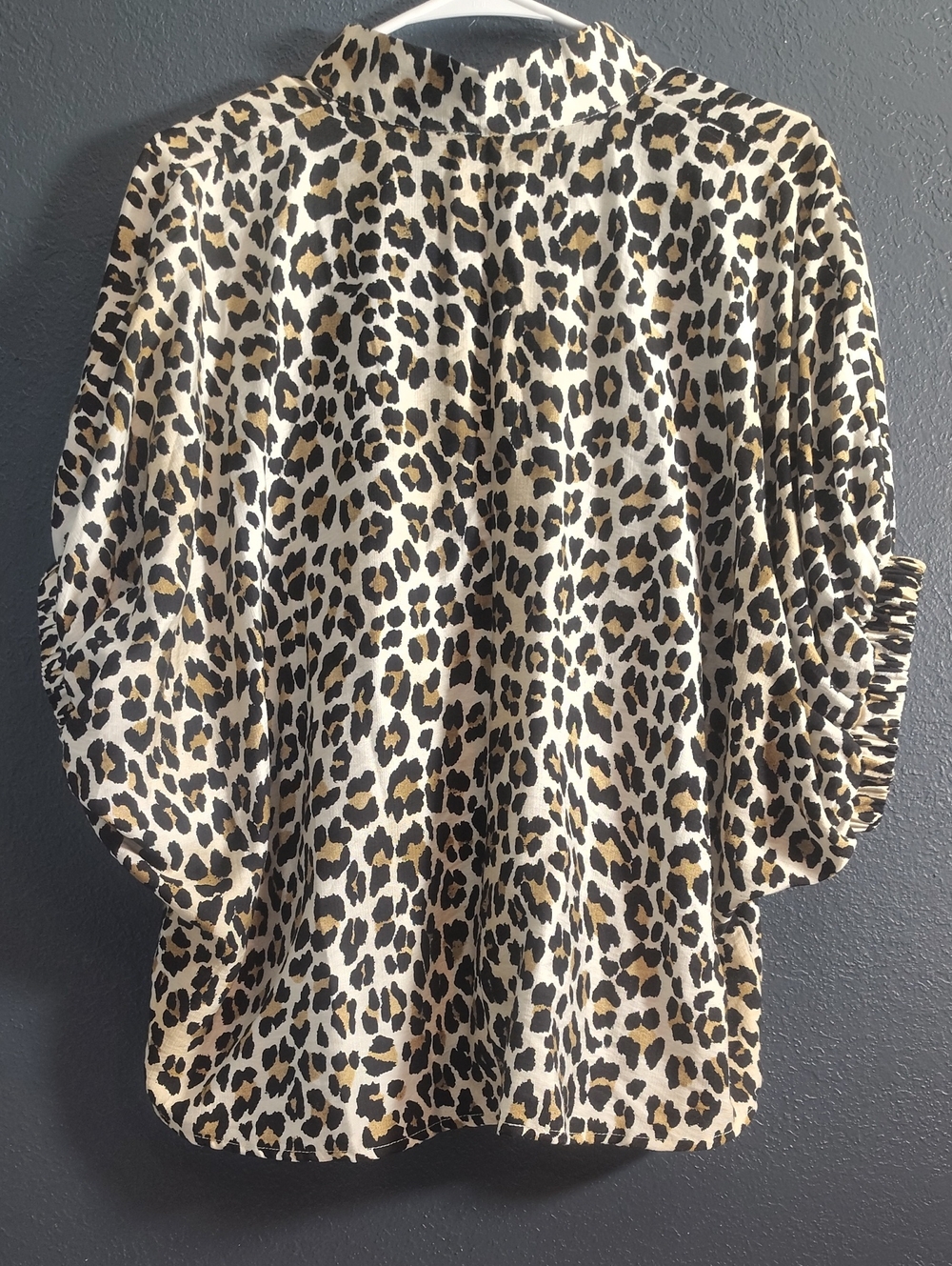 Entro Leopard Print Dolman Sleeve Top with Striped Green and Tan Trim - Picture 7 of 7